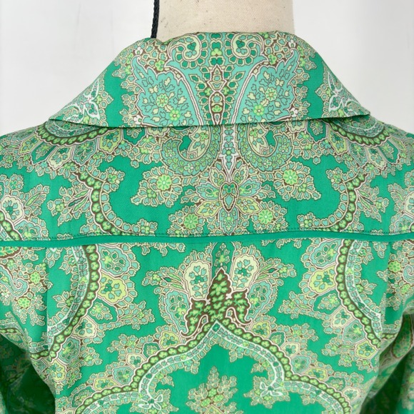 J. Crew Collection Green Paisley Print Button Down Long Sleeve Top XXS‎ - Picture 7 of 11